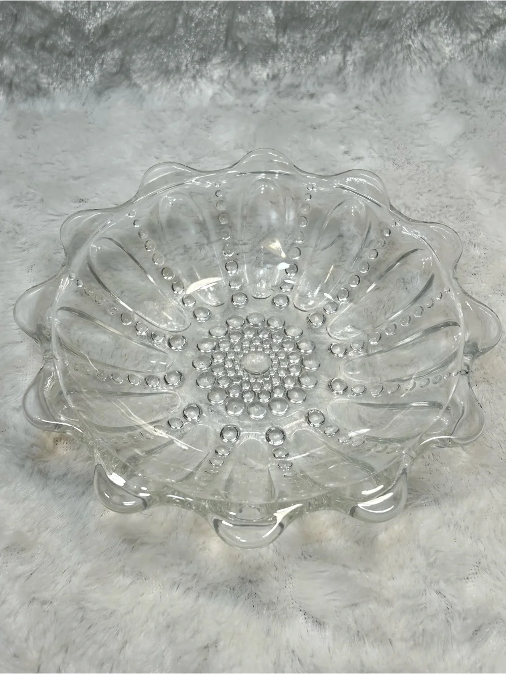 Vintage Federal Glass Jewelry Trinket Dish Bubble Pattern Scalloped Edge